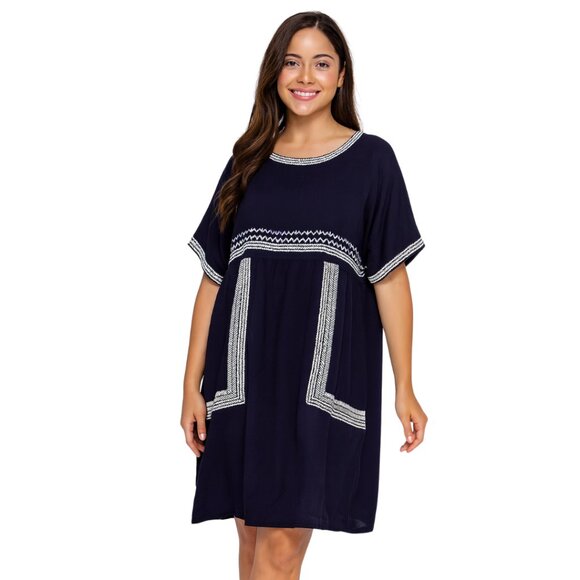 POLYGRAM Navy Blue Embroidered Dress - Picture 1 of 4